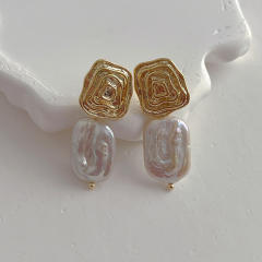 Baroque pearl real gold plated copper earrings