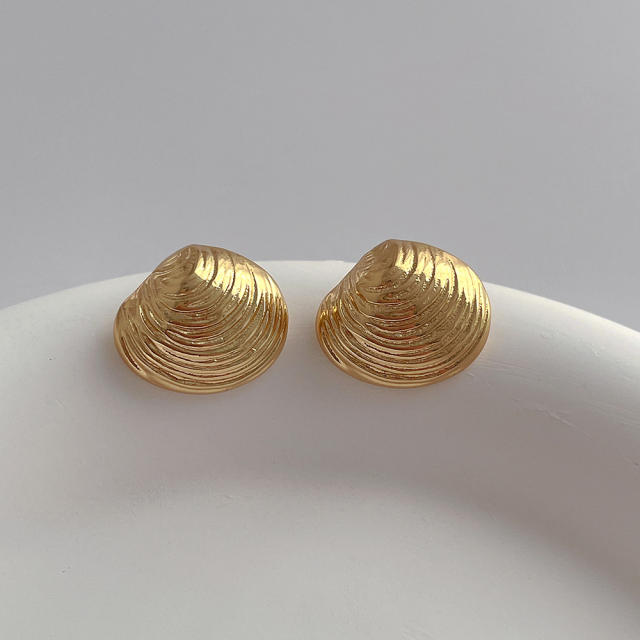 925 needle metal feeling shell shape copper studs earrings