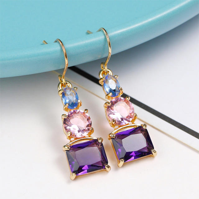 Korean fashion amethyst copper earrings