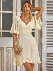 Plain color sexy v neck women dress