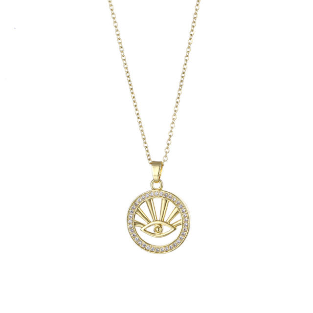INS elegant hollow evil eye round piece copper pendant stainless steel chain necklace