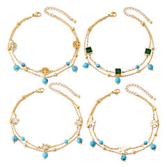 Life tree star clover stainless steel anklet