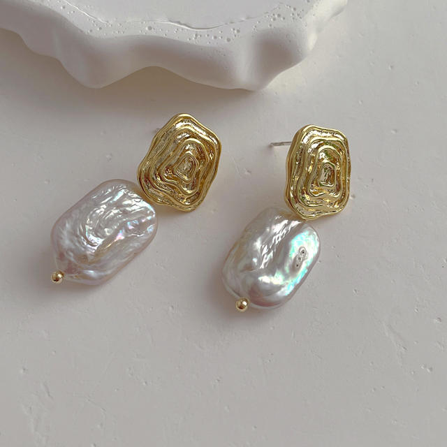 Baroque pearl real gold plated copper earrings