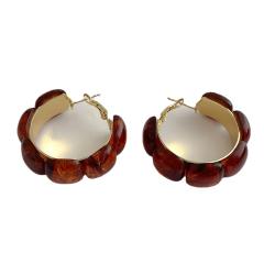 Concise acrylic flower copper hoop earrings