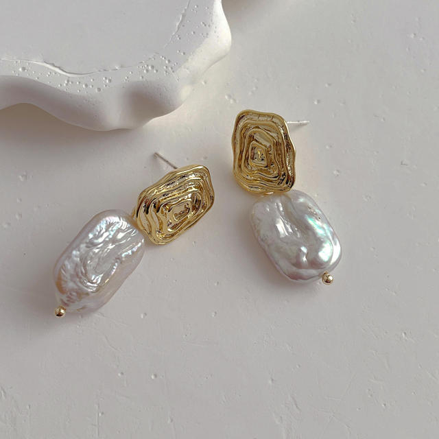 Baroque pearl real gold plated copper earrings