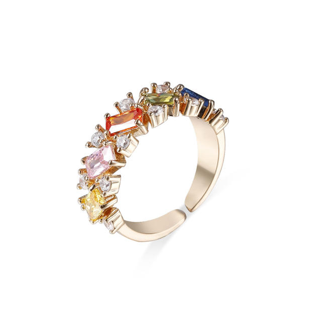 Rainbow cubic zircon copper adjustable rings