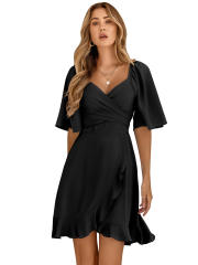 Plain color sexy v neck women dress