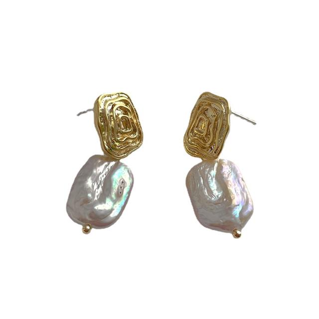 Baroque pearl real gold plated copper earrings