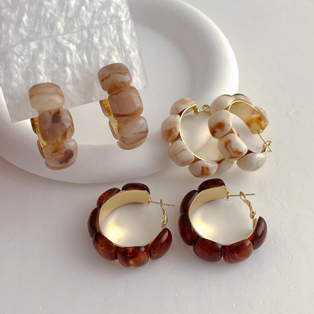 Concise acrylic flower copper hoop earrings