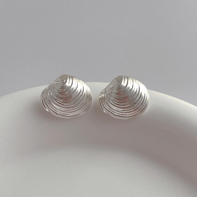 925 needle metal feeling shell shape copper studs earrings