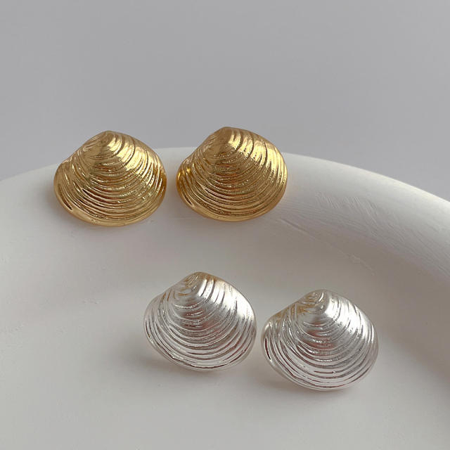 925 needle metal feeling shell shape copper studs earrings