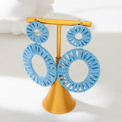 Holiday tredn blue color straw earrings