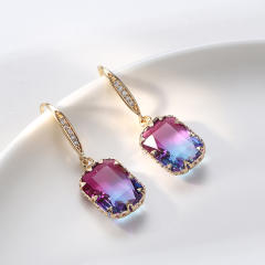 Super shiny rose red cubic zircon copper earrings