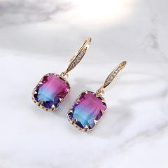 Super shiny rose red cubic zircon copper earrings