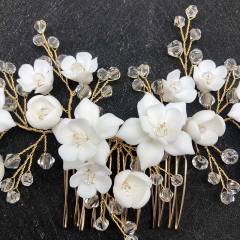 Delicate ceramics flower crystal beads wedding hair combs