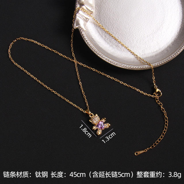 Ins trend cubic zircon heart diamond bear copper pendant necklace