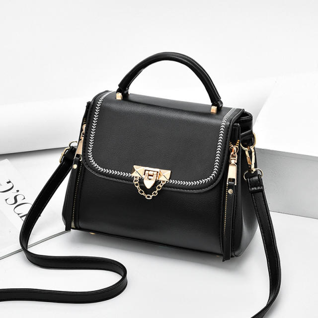 Chic design plain color PU leather handbag