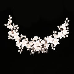 Delicate crystal beads ceramics flower wedding hair combs
