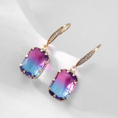 Super shiny rose red cubic zircon copper earrings