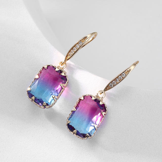 Super shiny rose red cubic zircon copper earrings
