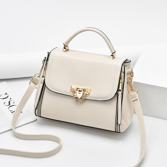 Chic design plain color PU leather handbag