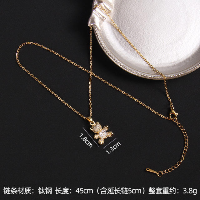 Ins trend cubic zircon heart diamond bear copper pendant necklace