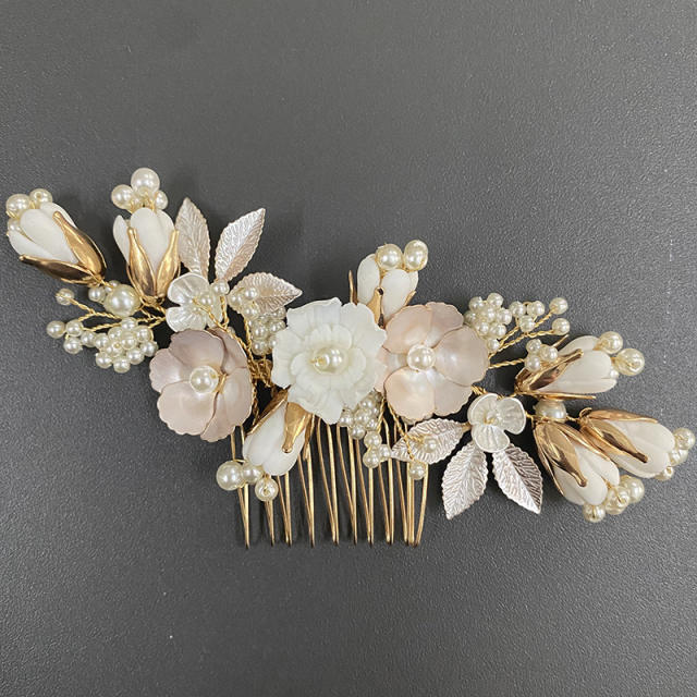 Handmade faux pearl ceramics flower hair combs