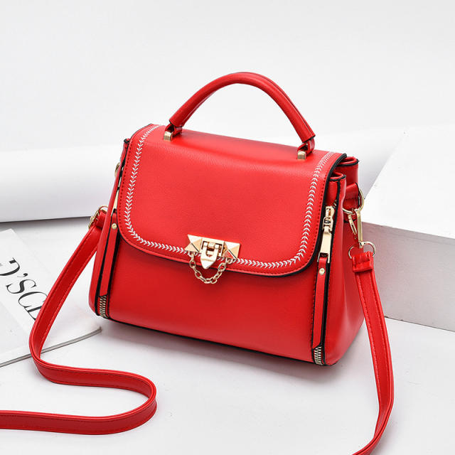 Chic design plain color PU leather handbag