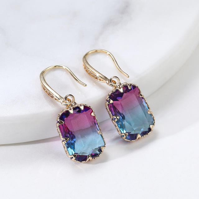 Super shiny rose red cubic zircon copper earrings