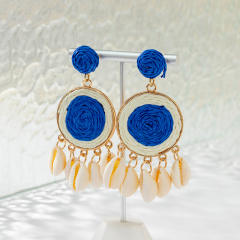 Holiday tredn blue color straw earrings