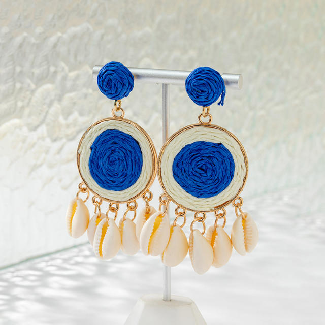 Holiday tredn blue color straw earrings
