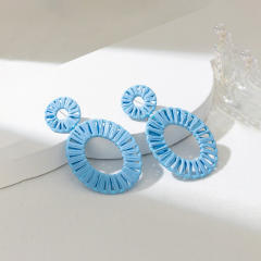 Holiday tredn blue color straw earrings