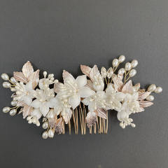 Hot sale metal leaf ceramics flower wedding hair combs