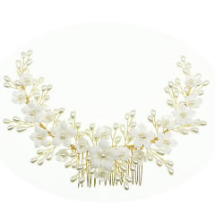 Delicate crystal beads ceramics flower wedding hair combs
