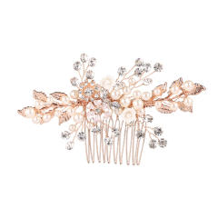 Handmade gold leaf pearl flower wedding hair combs