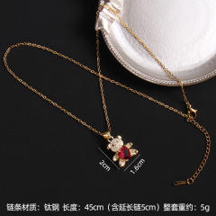 Ins trend cubic zircon heart diamond bear copper pendant necklace