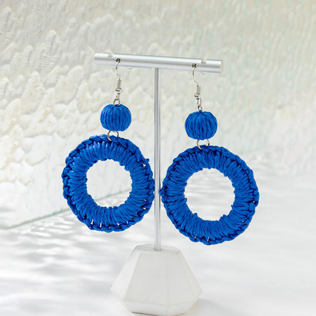 Holiday tredn blue color straw earrings