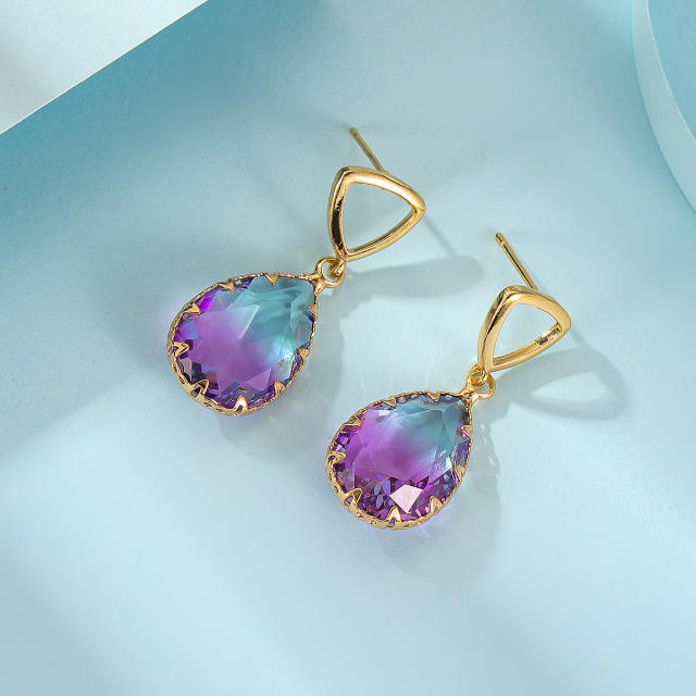 Elegant amethyst cubic zircon drop copper earrings