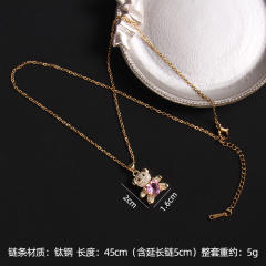 Ins trend cubic zircon heart diamond bear copper pendant necklace