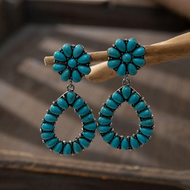 Vintage boho Turquoise statement flower earrings