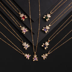 Ins trend cubic zircon heart diamond bear copper pendant necklace