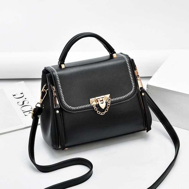 Chic design plain color PU leather handbag