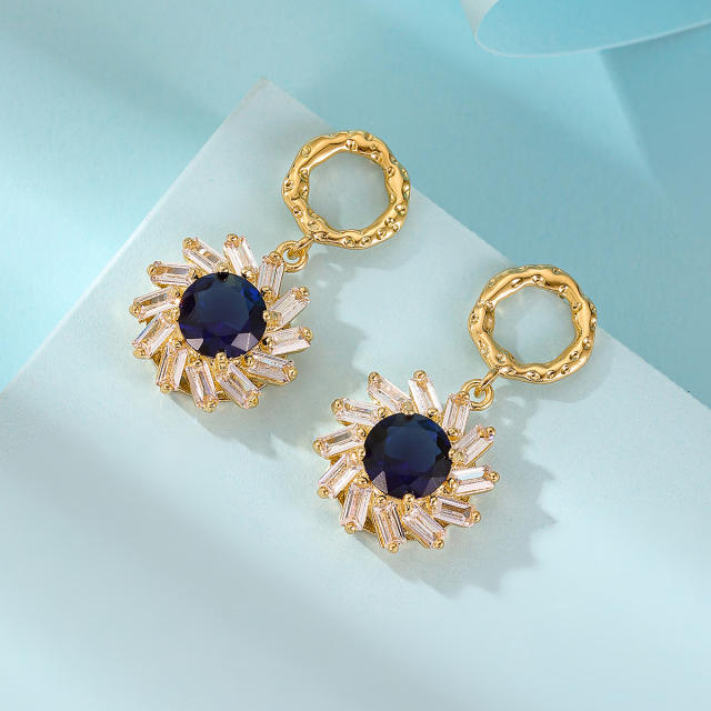 Chic sapphire cubic zircon sunflower copper earrings