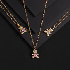 Ins trend cubic zircon heart diamond bear copper pendant necklace