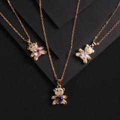 Ins trend cubic zircon heart diamond bear copper pendant necklace