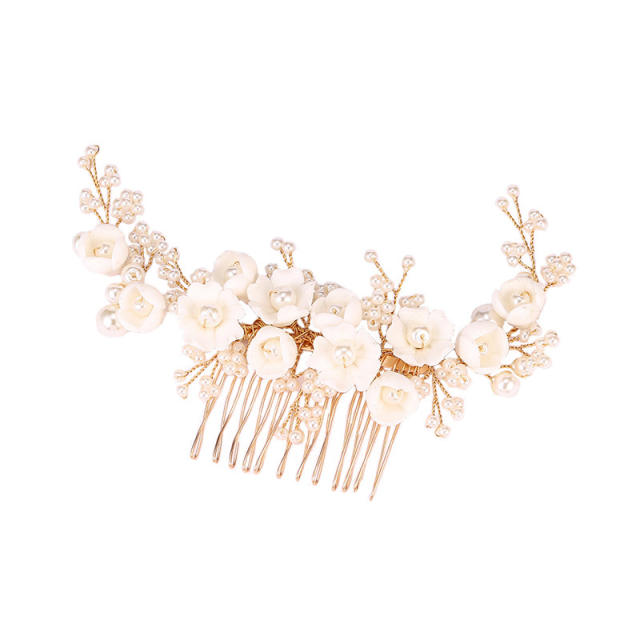 Occident fashion ceramics flower pearl wedding hair combs