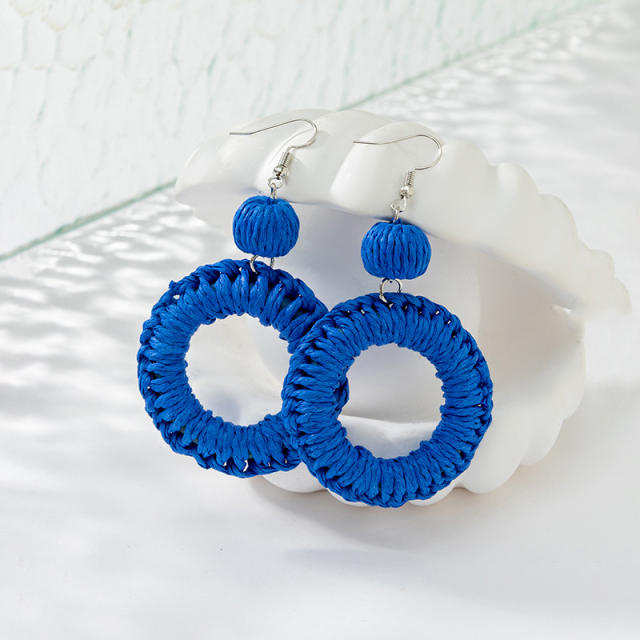 Holiday tredn blue color straw earrings