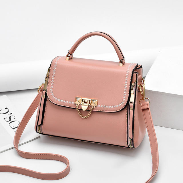 Chic design plain color PU leather handbag