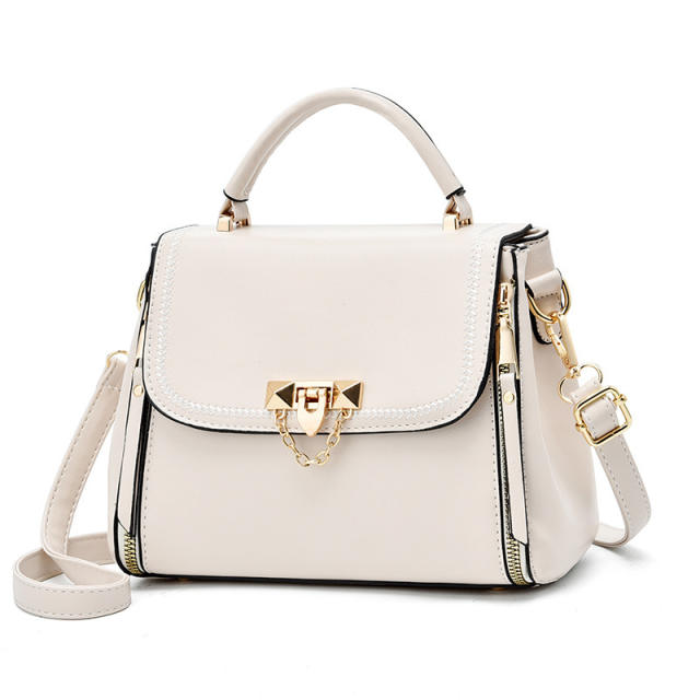 Chic design plain color PU leather handbag