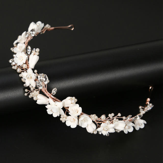 White color ceramics flower handmade wedding headband
